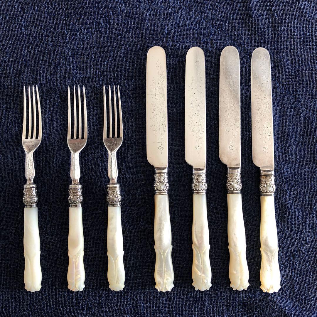 白蝶貝　デザート用　ナイフとフォーク