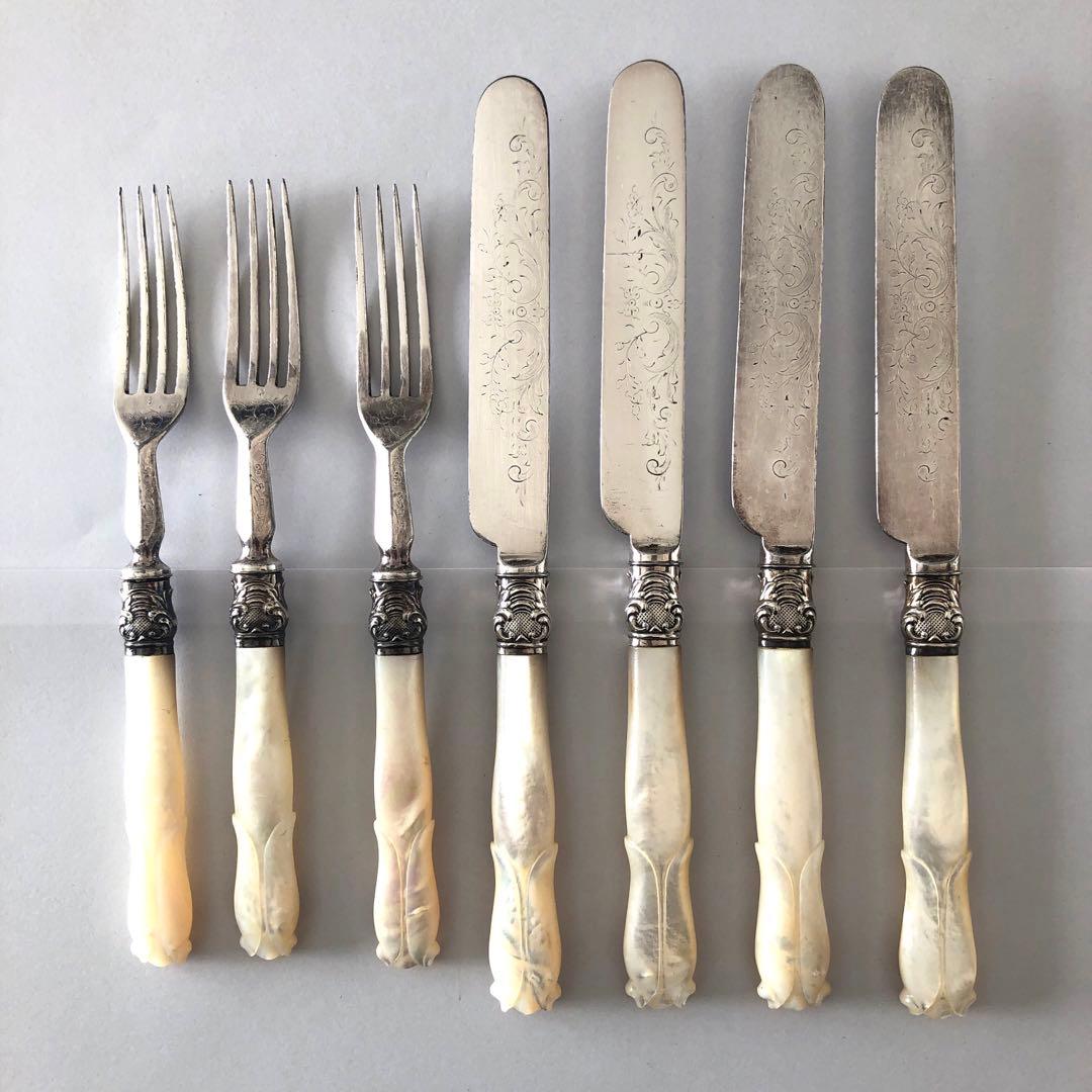 白蝶貝　デザート用　ナイフとフォーク