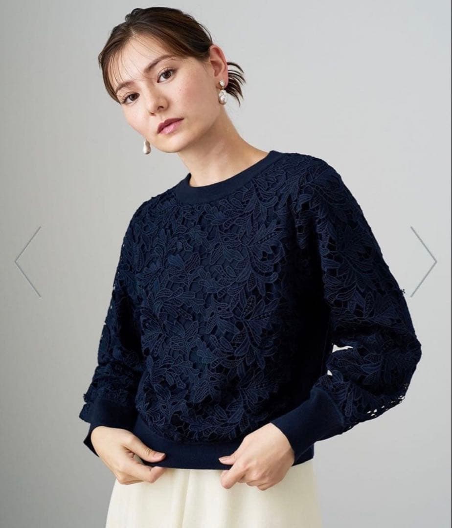 ANAYI アナイ ニット フイユレース プルオーバー ネイビー トップス M