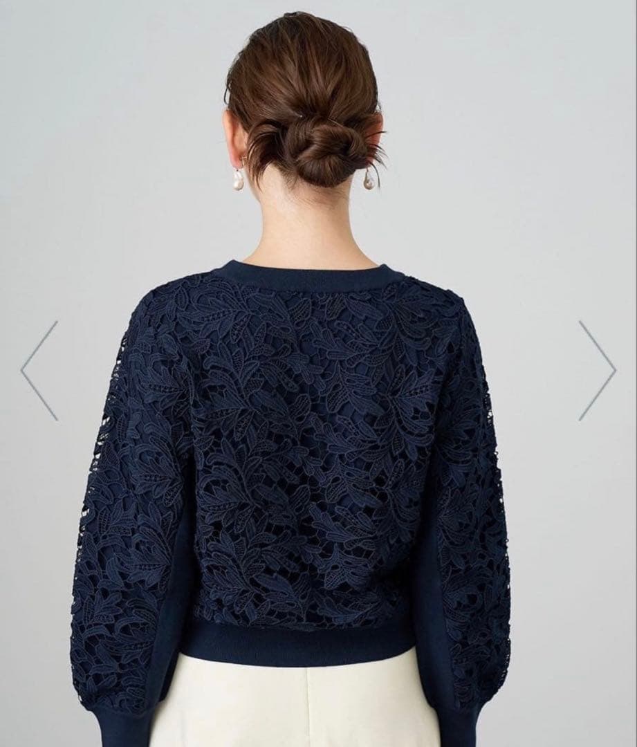 ANAYI アナイ ニット フイユレース プルオーバー ネイビー トップス M