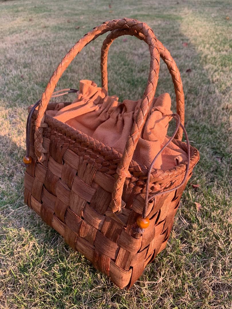 山葡萄 山葡萄籠バッグ 網代編み 手作り 籠 手提げ 内布付き