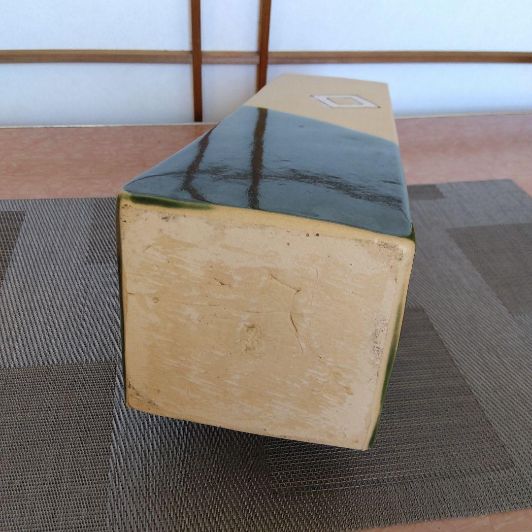 ★ 小原流 織部釉角型花瓶 / 織部焼