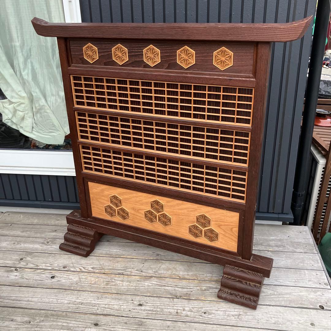 昭和レトロ 万木 天然木 寄木細工 麻の葉柄 格子型 衝立 仕切りパーテーション