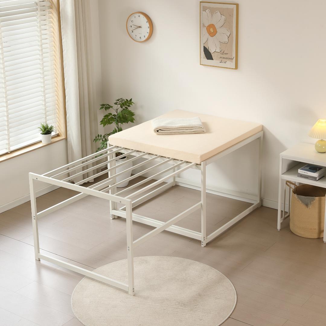 【ホワイト】高さ75cm 伸長式ベッド 高いベッド シングルベッド 伸縮 下収納