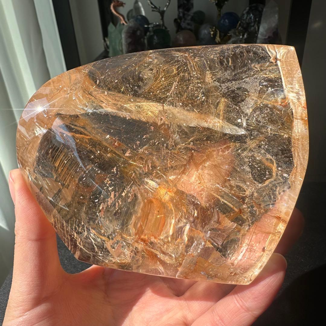 天然石ルチルクォーツ共生ファイアクォーツの原石　置物NO.031204