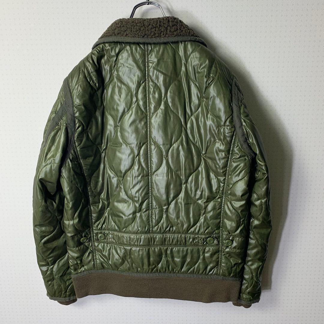 avirex キルティングフライトジャケット L カーキ 中綿 ボア ジップ