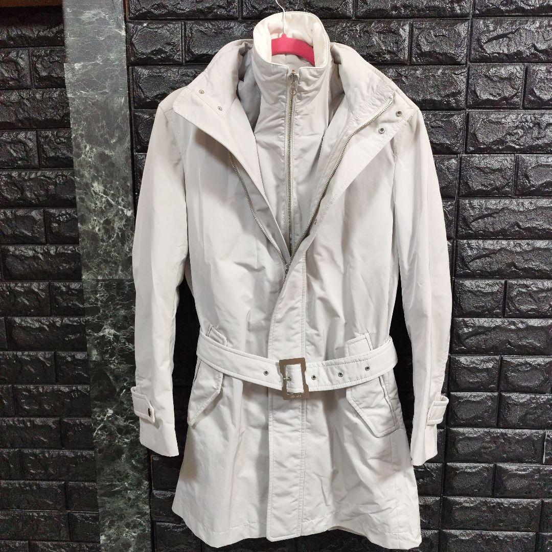 未使用品アルチザンホワイト ベルト付きトレンチコートライナ牛革襟ベスト３way