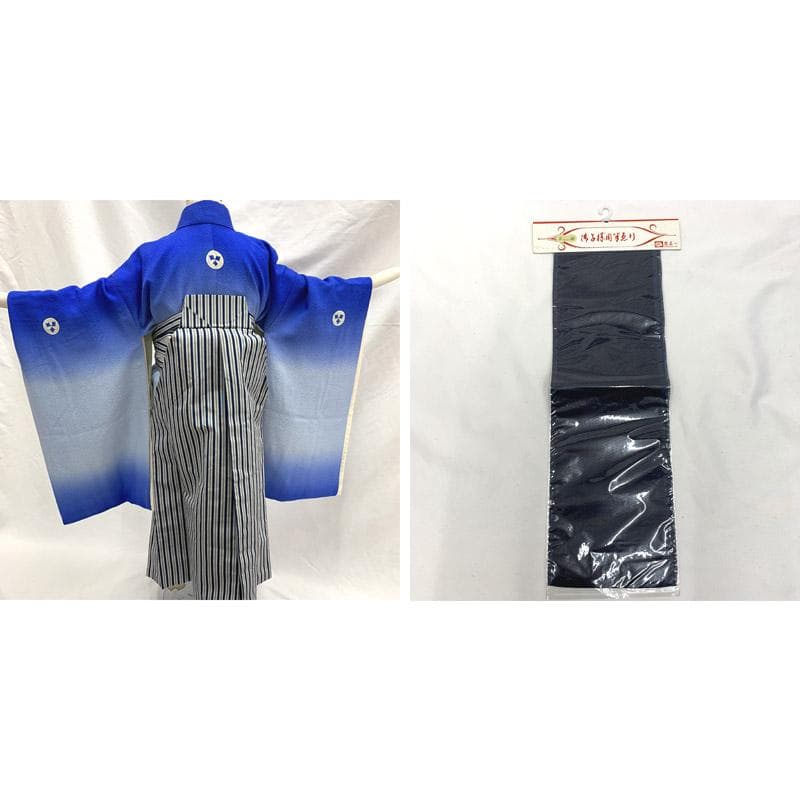 511ab1■七五三 お宮参り 五歳 男児 着物&長襦袢&袴&角帯■状態良好