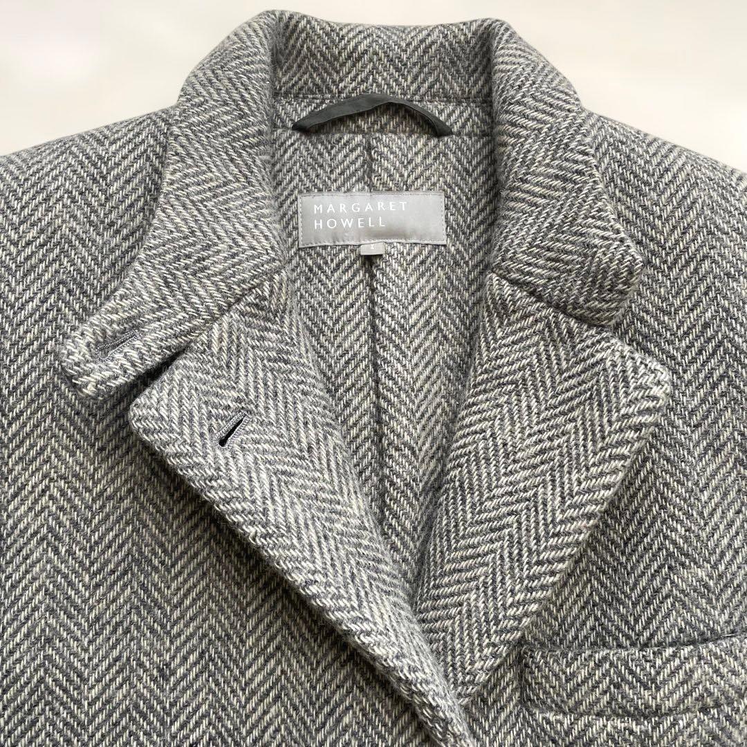 美品 マーガレットハウエル チェスターコート ヘリンボーン　チェック　ロング丈