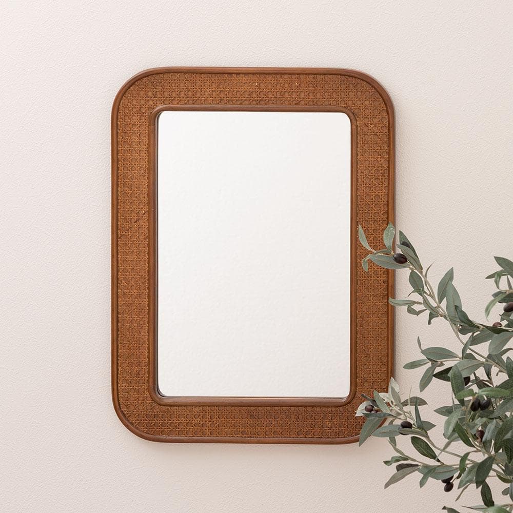 新品 送料込み 壁掛け ラタンミラー 1個 45×60cm ナチュラル ブラウン