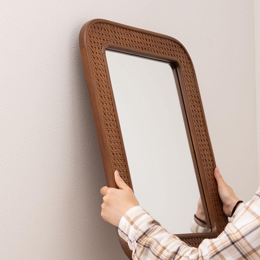新品 送料込み 壁掛け ラタンミラー 1個 45×60cm ナチュラル ブラウン