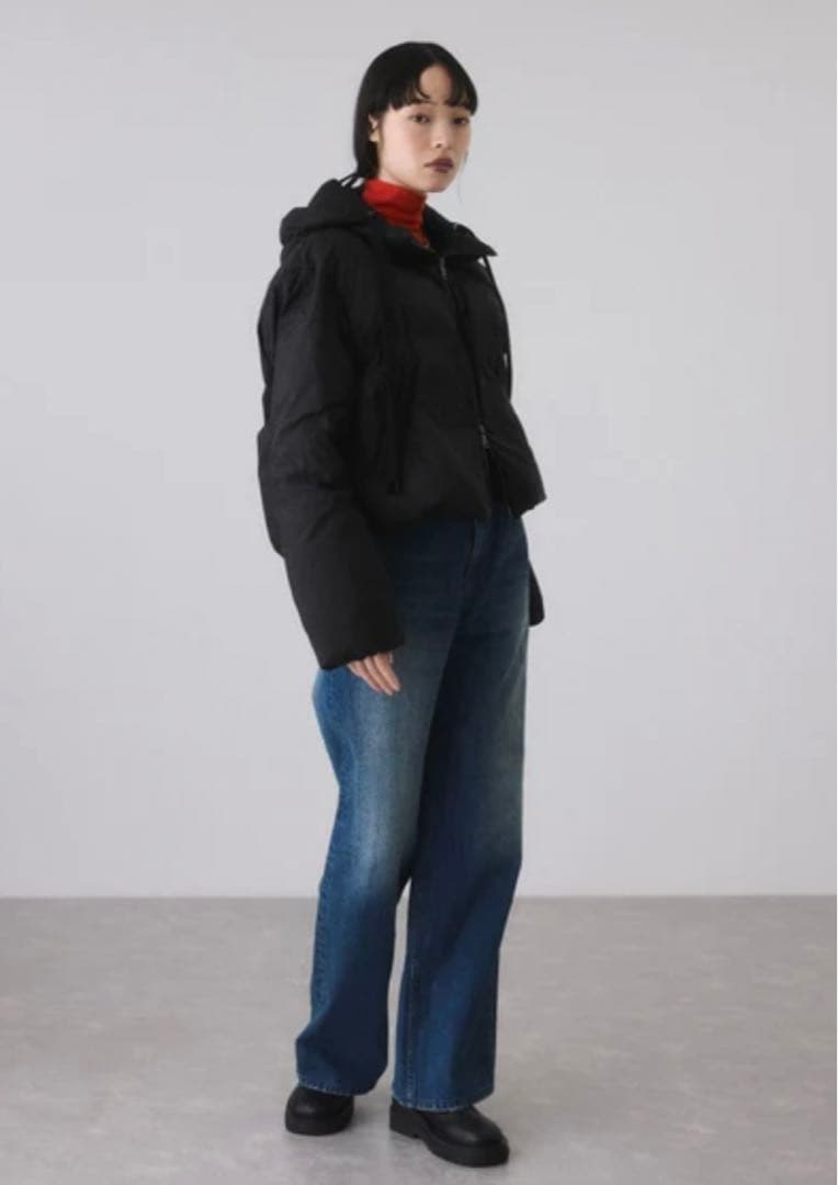 Tさま　アダムエロぺ　2WAYフーディショートダウン　撥水　新品　ブラック