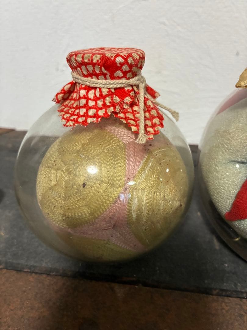 アンティークレトロガラス瓶入り 市松人形サルボボ手毬