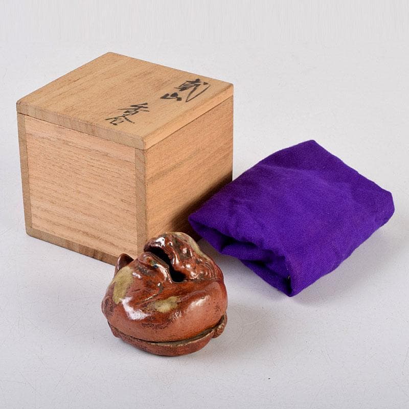 茶道具　尾形乾山作　色絵　獅子香合　時代箱　V　8816