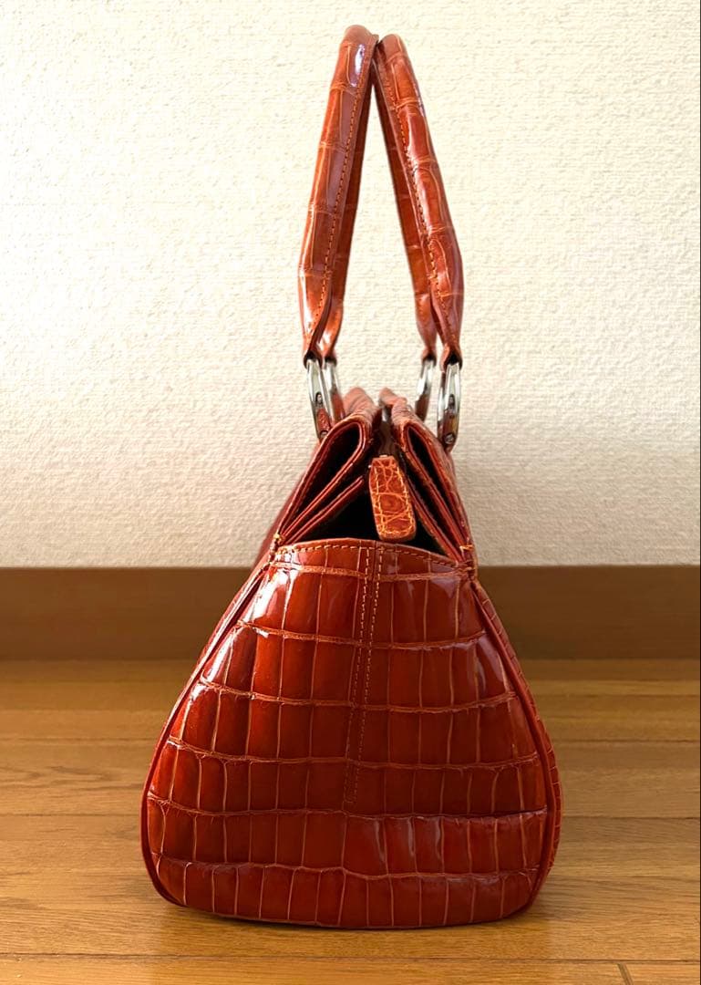 【希少】クロコダイル レザー ボストンバッグ シャイニング 加工　センター取り