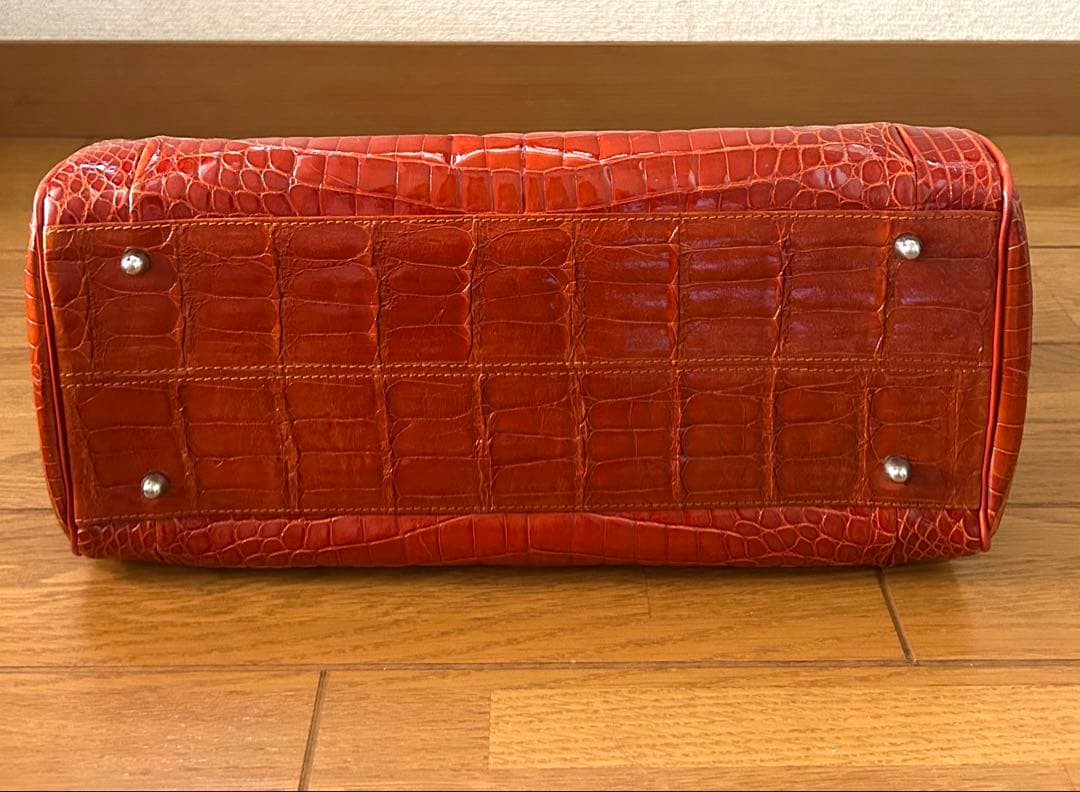 【希少】クロコダイル レザー ボストンバッグ シャイニング 加工　センター取り