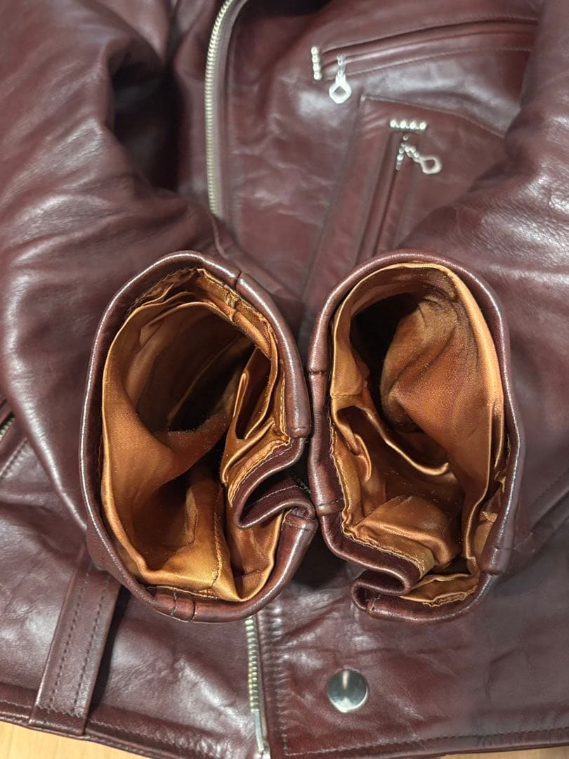 ファウンテンヘッドレザー　デルタ　Dポケダブルレザージャケット　36　茶　難あり