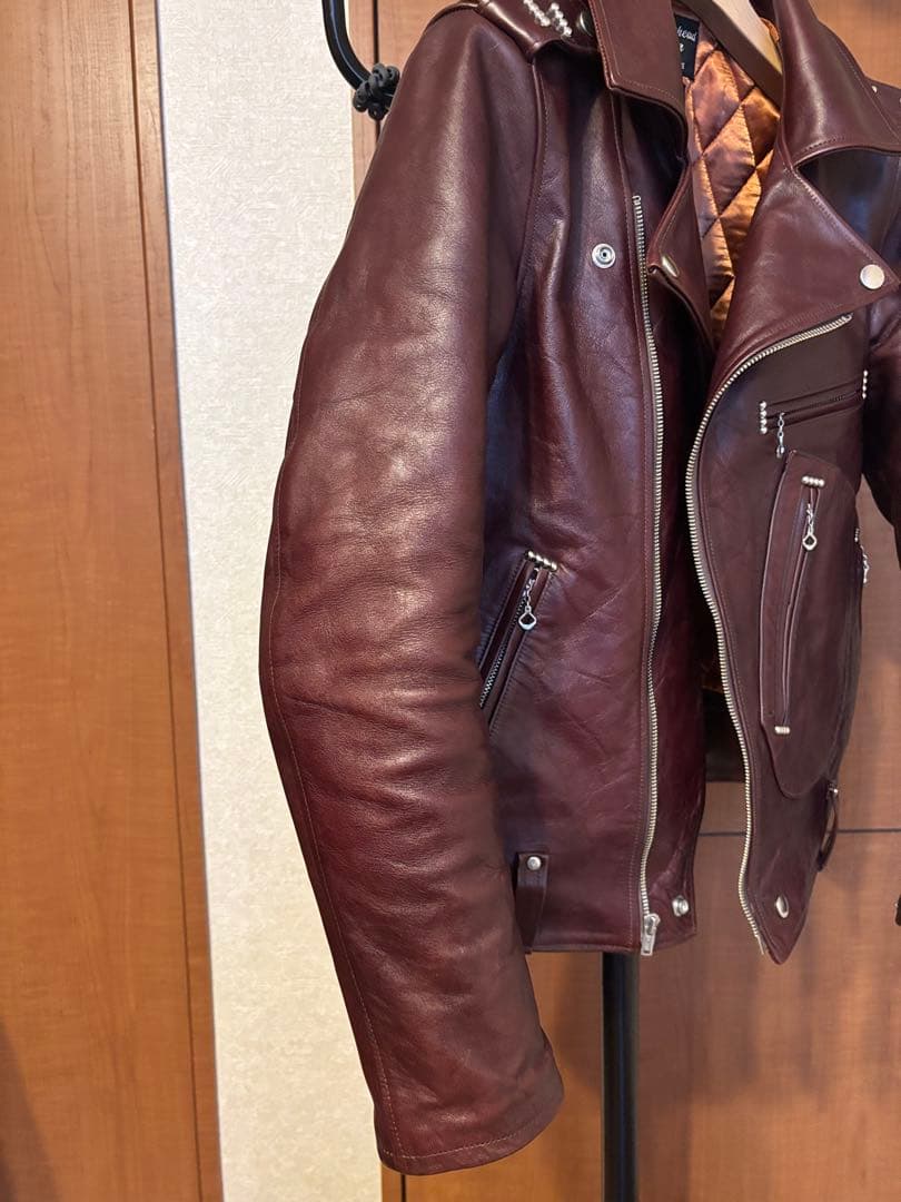 ファウンテンヘッドレザー　デルタ　Dポケダブルレザージャケット　36　茶　難あり