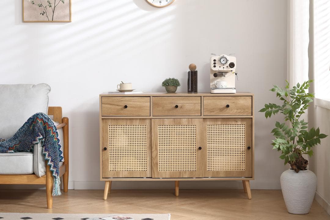 キャビネット サイドボード チェストラタン調 引き出し付き 【ナチュラル】