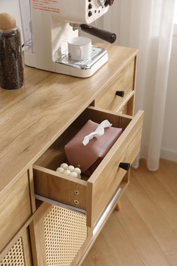 キャビネット サイドボード チェストラタン調 引き出し付き 【ナチュラル】