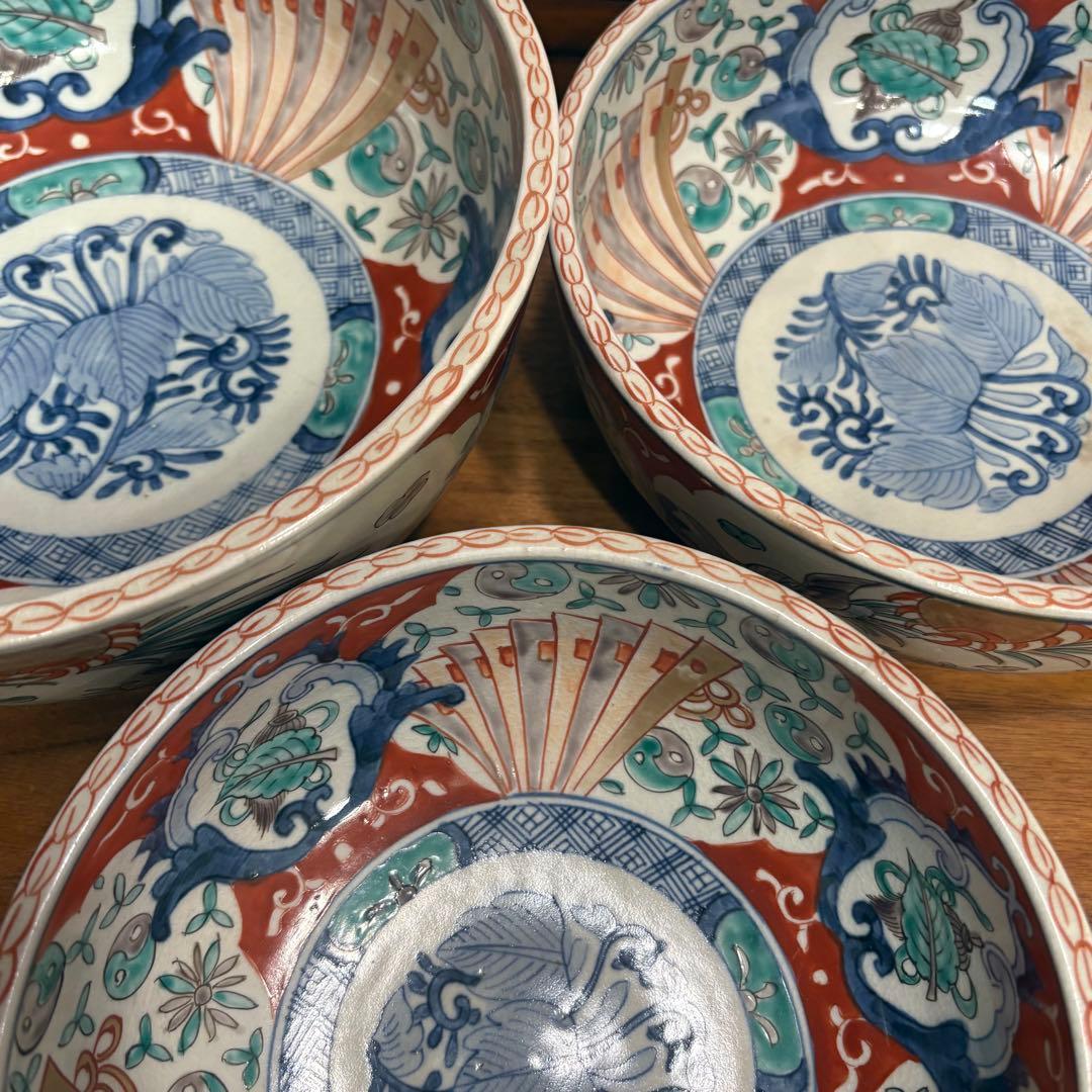 江戸時代　古伊万里　赤絵　三つ重ね　どんぶり