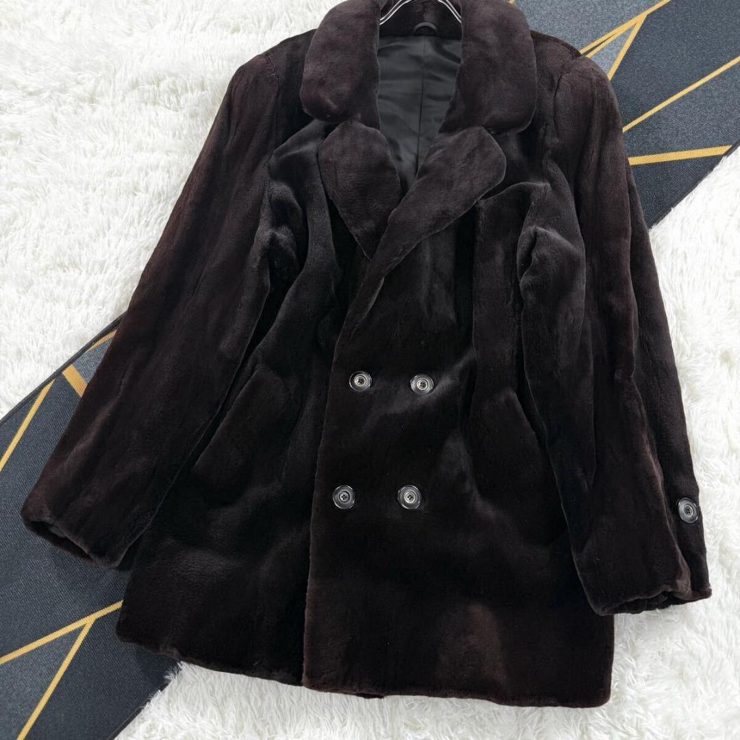 【メンズ】総丈90㎝ シェアードミンク ブラウン系 ファーコート L AA119