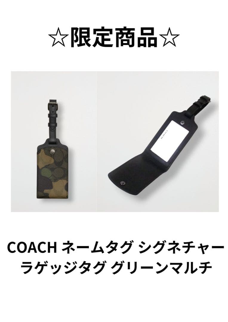 ☆セール品☆ COACH ネームタグ シグネチャー ラゲッジタグ グリーンマルチ
