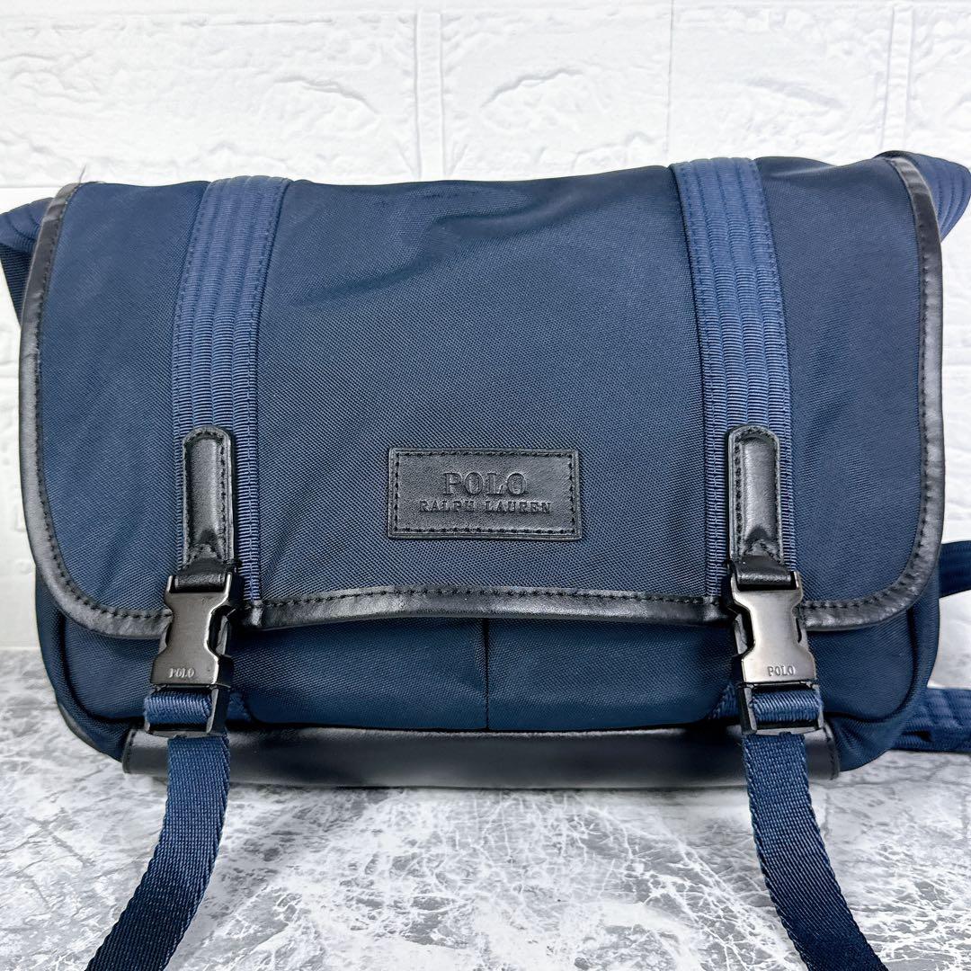 【美品✨】ポロ ラルフローレン メッセンジャーバッグ ショルダー レザー 紺系