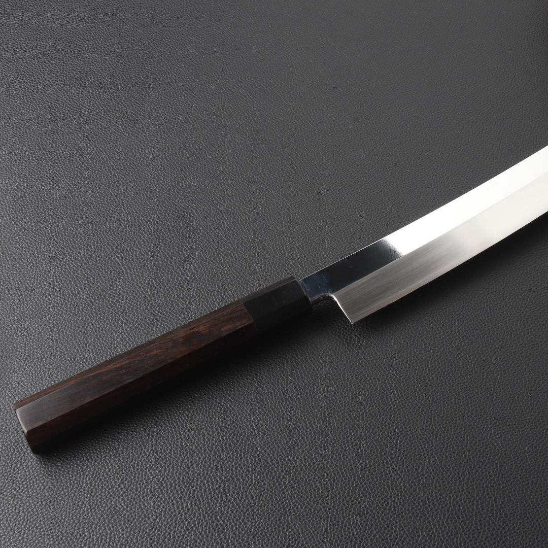 11188鬼反り先丸包丁尺二鏡面仕上げ刺身包丁 刃は究極の切れ味黒檀黒水牛八角柄