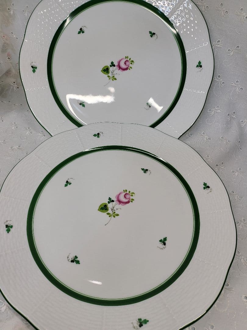 未使用近✨ヘレンド ウィーンのバラ プレート 26cm大皿 ピンク ローズ2枚②