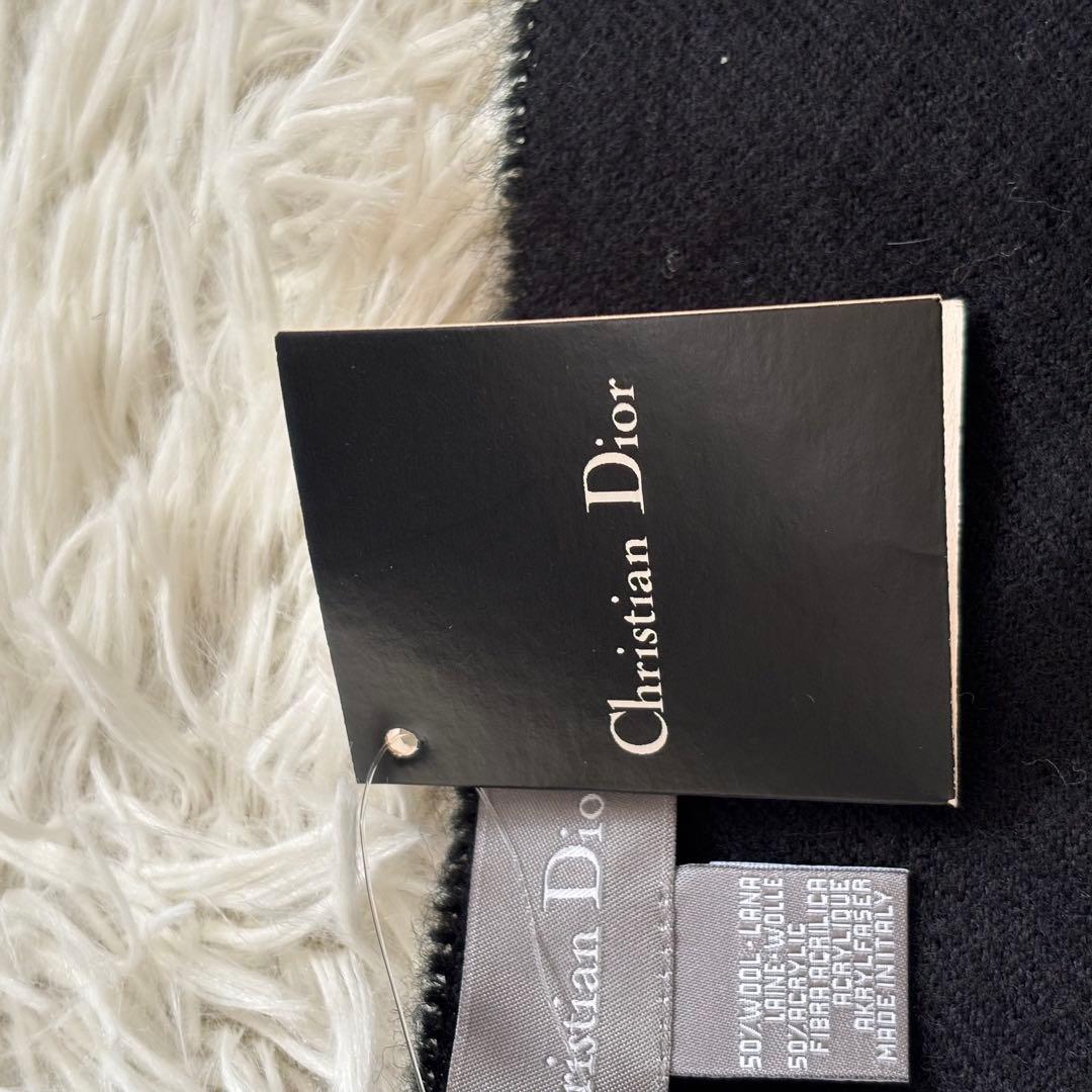 【未使用品】ディオール ロゴ ウール マフラー ブラック イタリア製 タグ付き