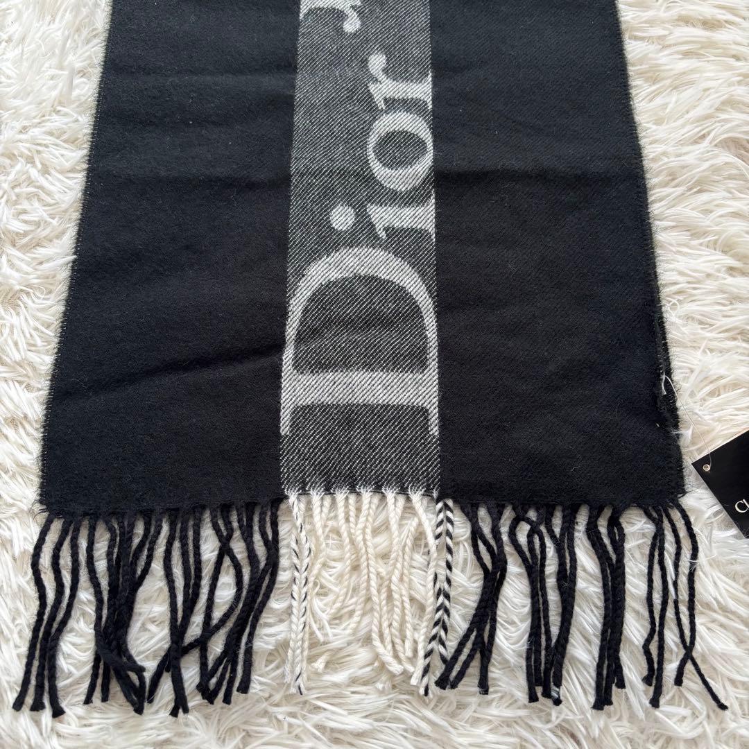 【未使用品】ディオール ロゴ ウール マフラー ブラック イタリア製 タグ付き