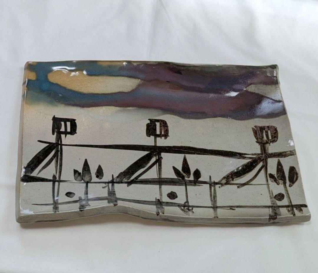 大皿 角皿 靖 工芸品 絵皿 飾り皿 陶磁器