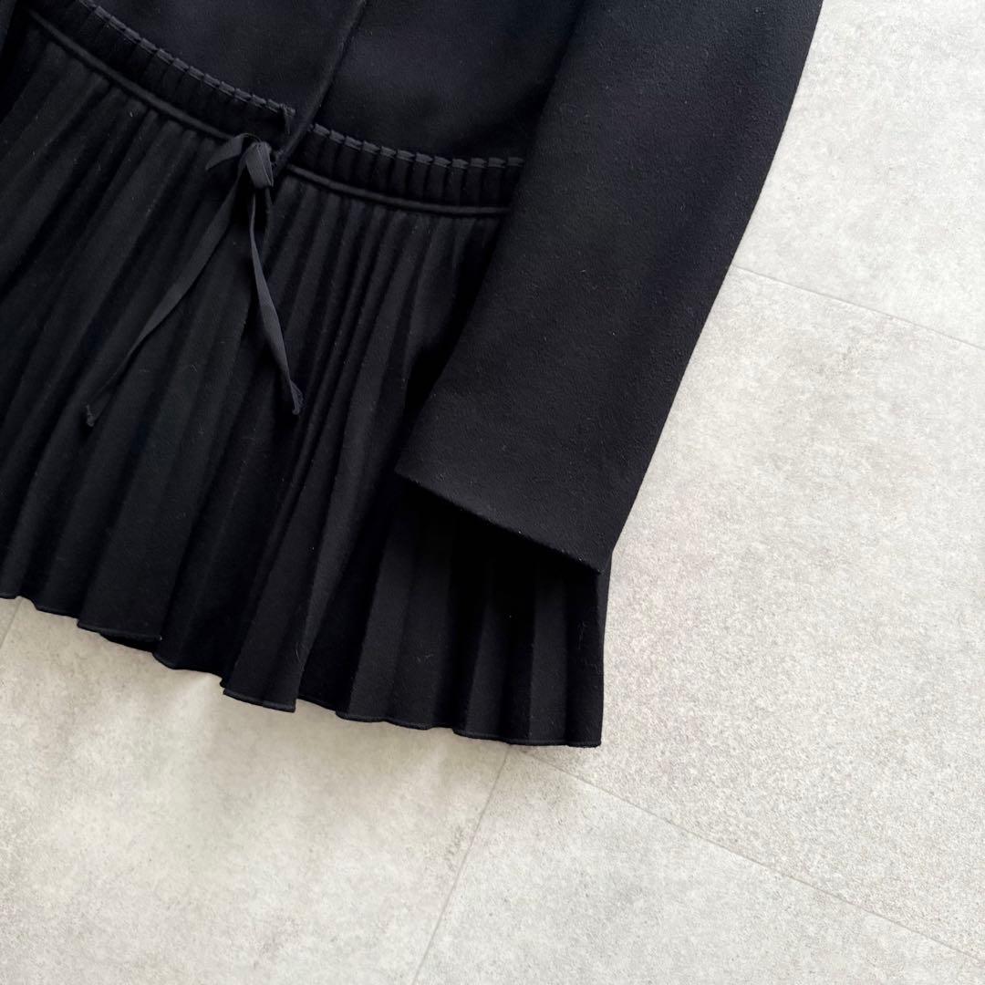 レッドヴァレンティノ　ロングコート　プリーツ　黒　40　切替　 ノーカラ―