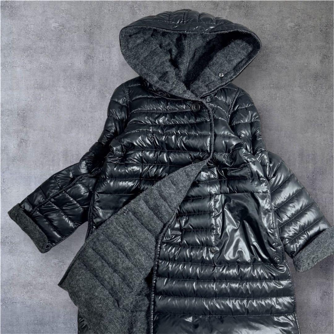 極軽⭐︎高級⭐︎リバーシブル⭐︎ブラック　ダウンコート　ウール　モヘヤ　LL