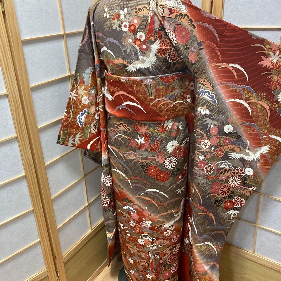 ルーム様［8457］振袖 美品 セット 御所車 刺繍 成人式 卒業式 正絹着物袷