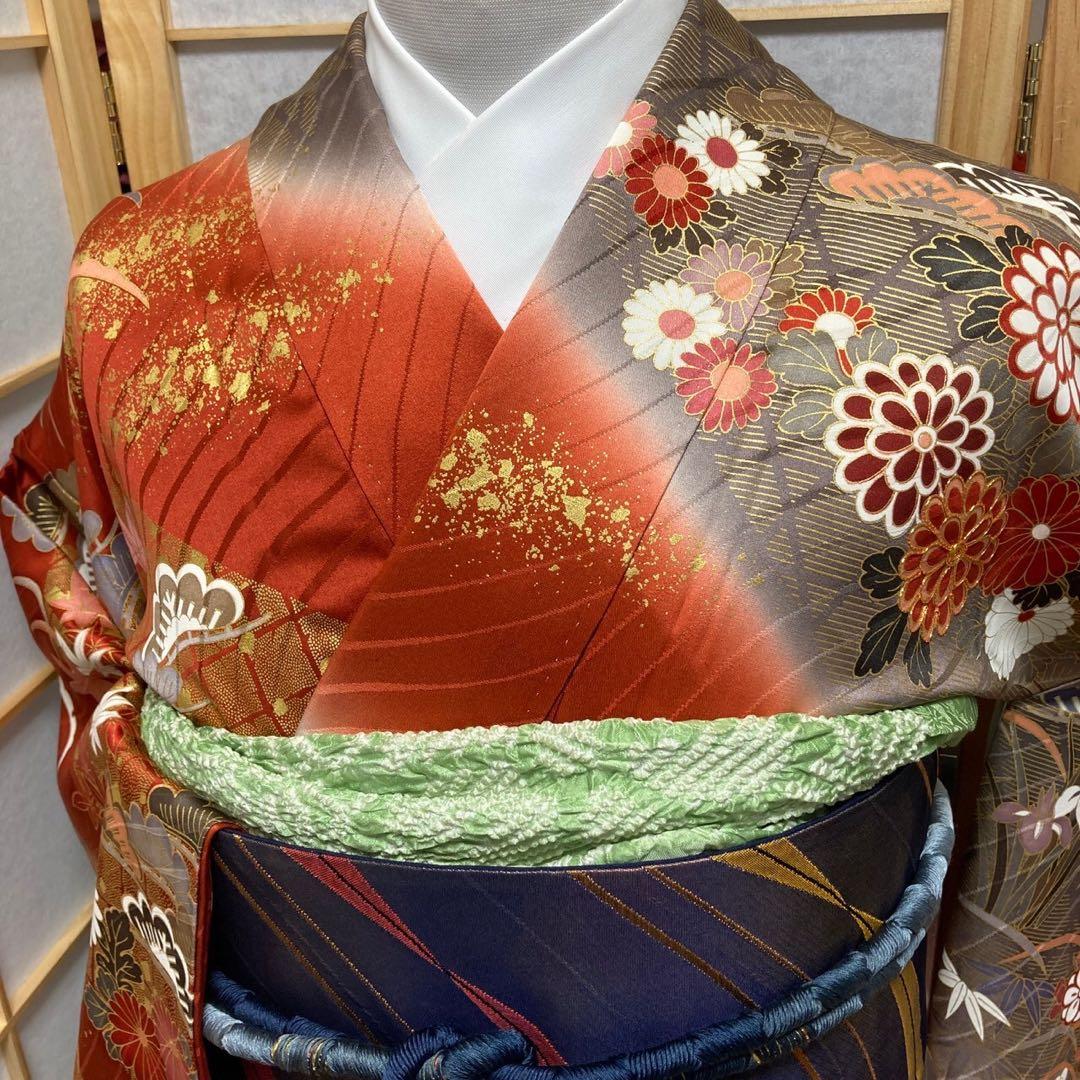 ルーム様［8457］振袖 美品 セット 御所車 刺繍 成人式 卒業式 正絹着物袷