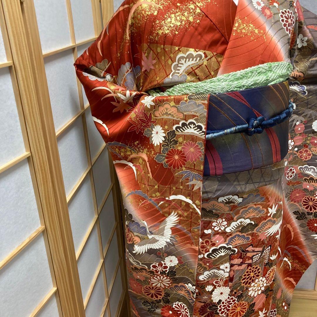 ルーム様［8457］振袖 美品 セット 御所車 刺繍 成人式 卒業式 正絹着物袷