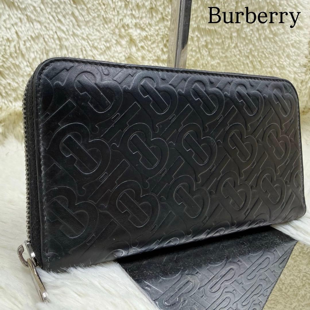 ✨人気✨バーバリー　長財布　TB　モノグラム　ラウンドファスナー　黒