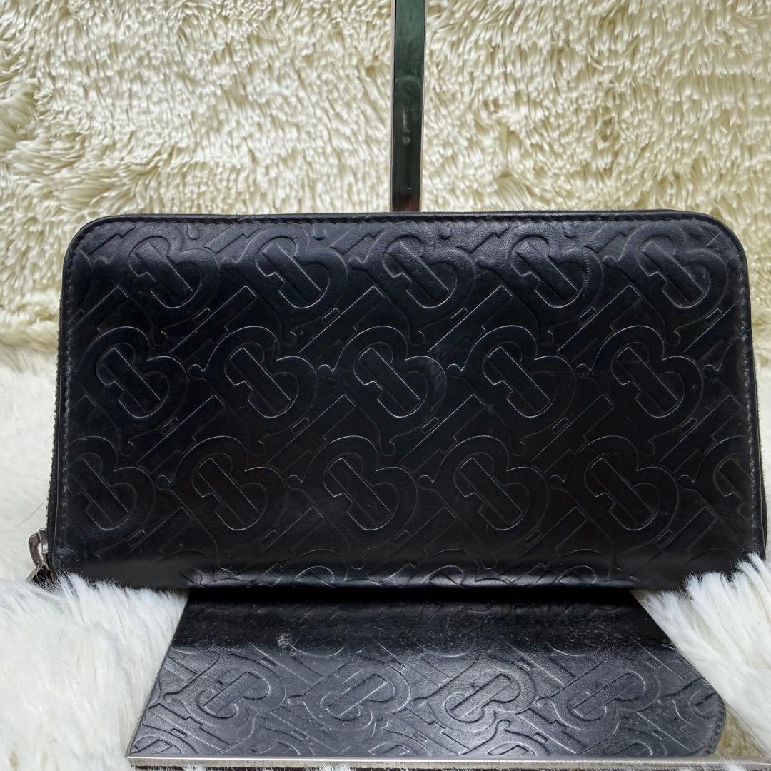 ✨人気✨バーバリー　長財布　TB　モノグラム　ラウンドファスナー　黒