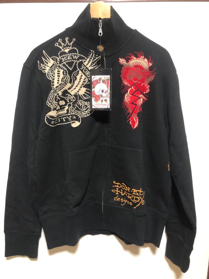 エドハーディ　ジップアップ　ジャケット　パーカー　メンズ　スカル刺繍　Mサイズ
