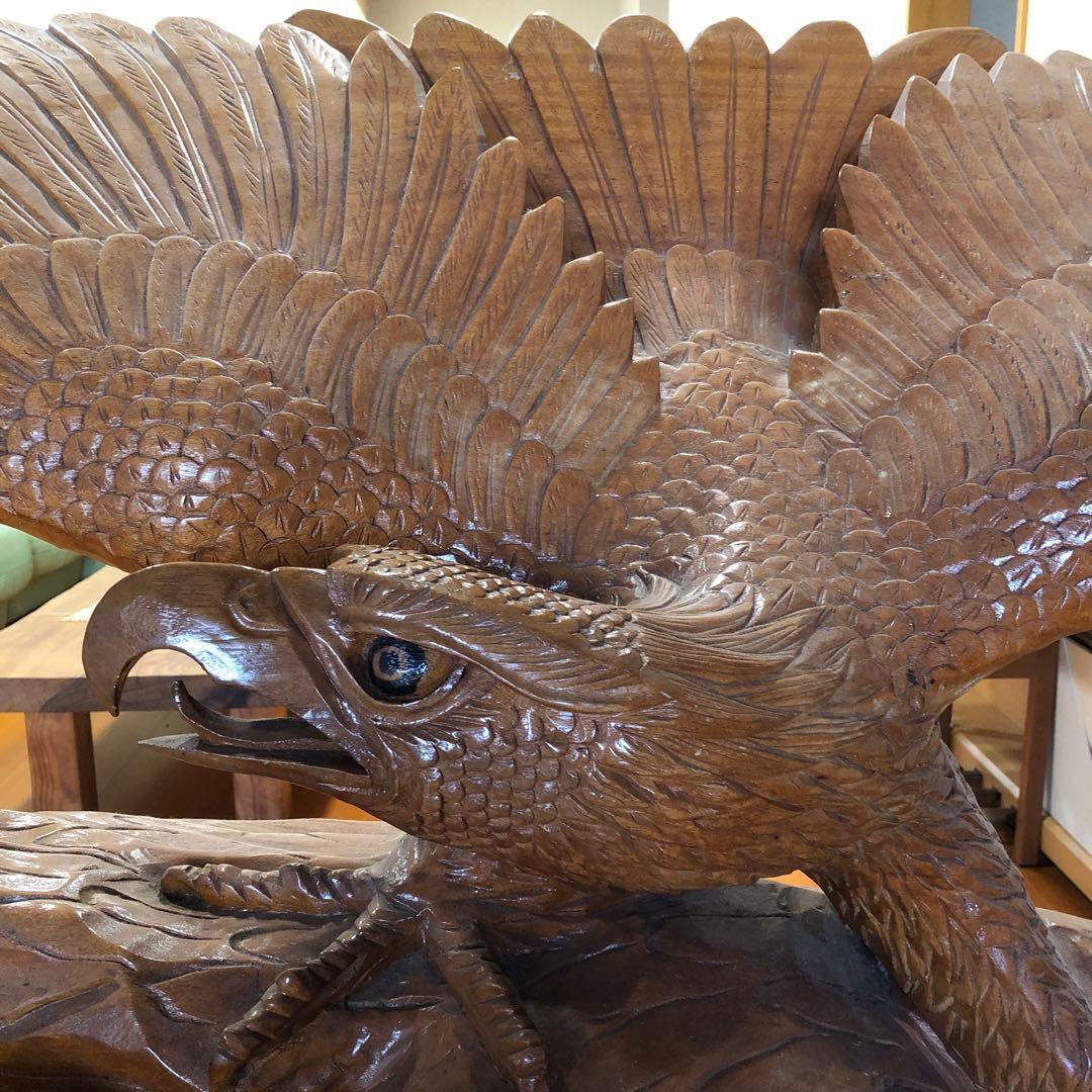 【特大】一刀彫　鷹・松