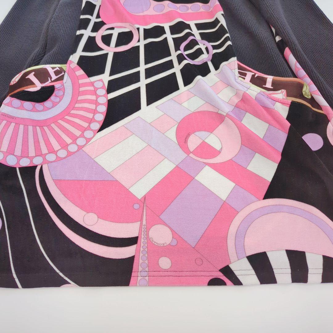 【美品】 レオナール ニット切替ベロアワンピース フラワーバスケット 42 XL