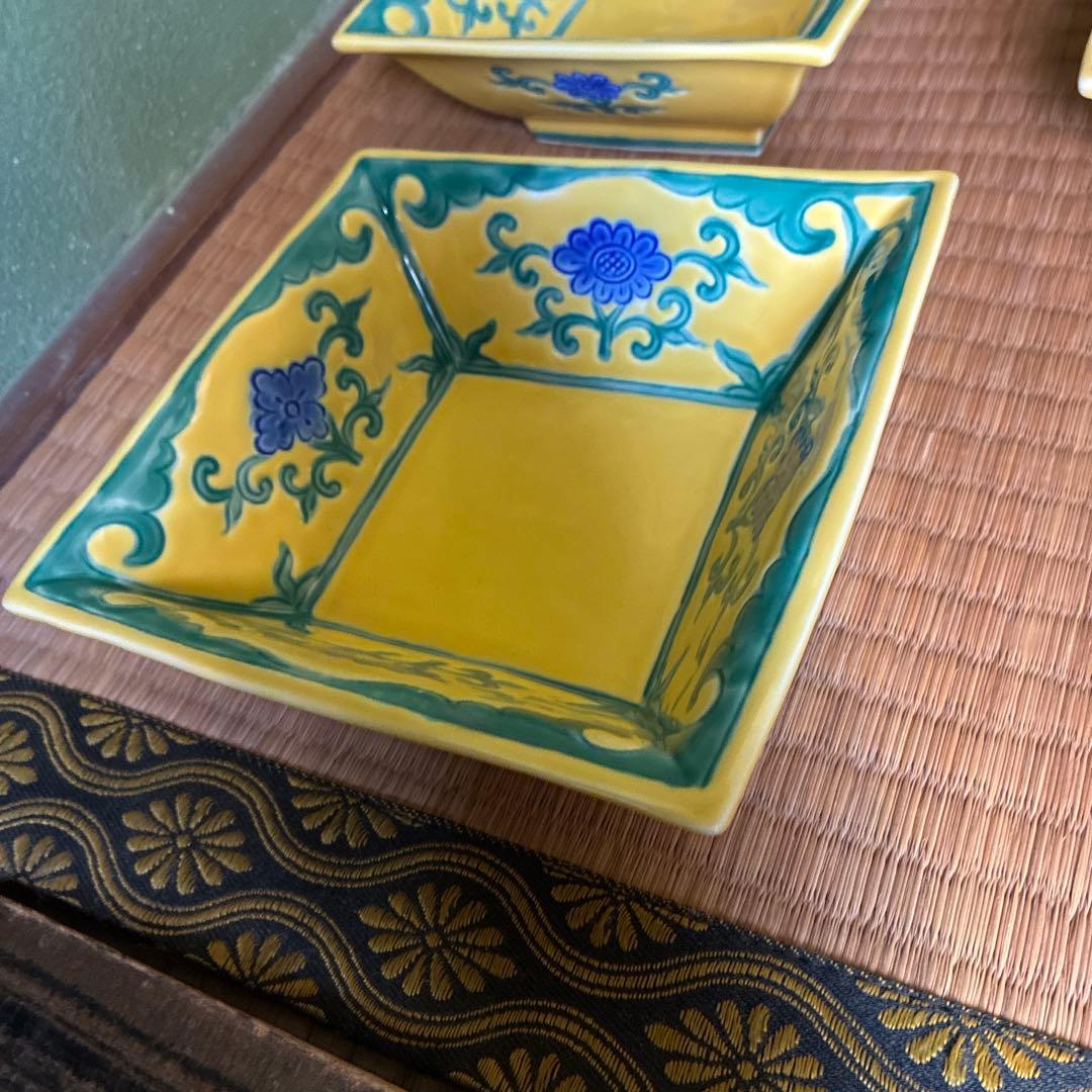 向付け　永楽写し　６客　黄交趾　刺身皿