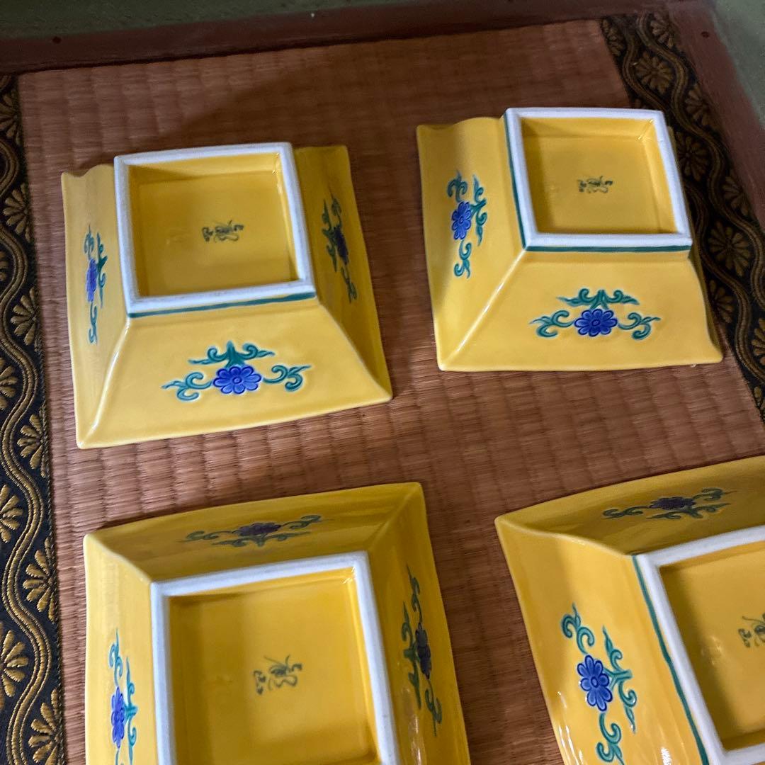 向付け　永楽写し　６客　黄交趾　刺身皿