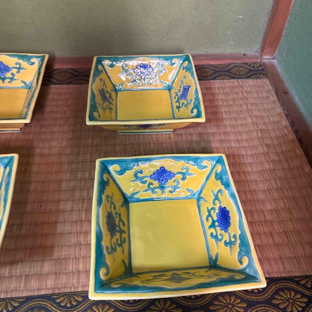 向付け　永楽写し　６客　黄交趾　刺身皿