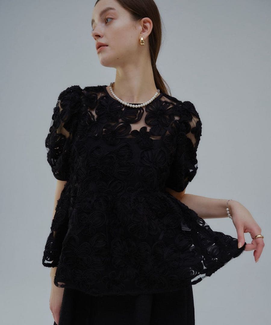 トップス Orgue Flower embroidery blouse