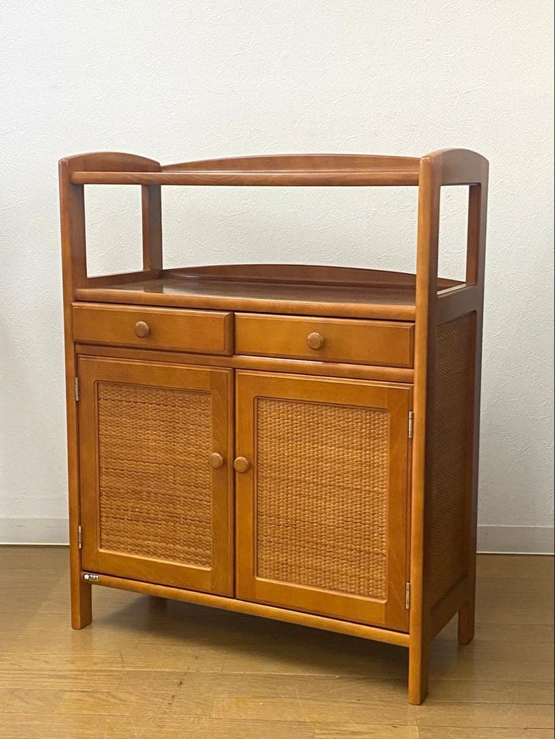 カリモク ラタン 藤 収納 整理 棚 コンソール 電話台 飾り棚