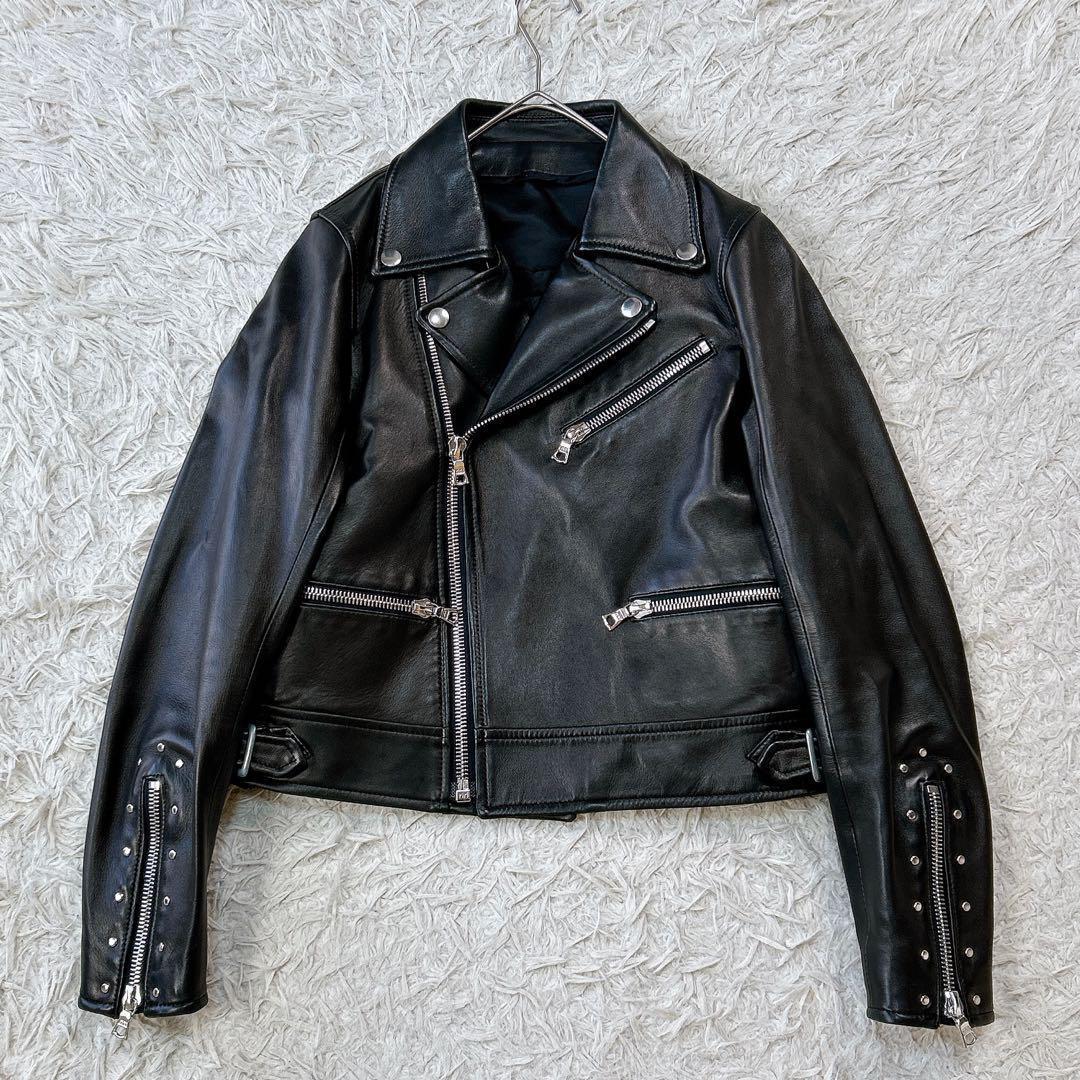【美品】ドゥロワー ダブル ライダース ジャケット ラムレザー 36 ブラック