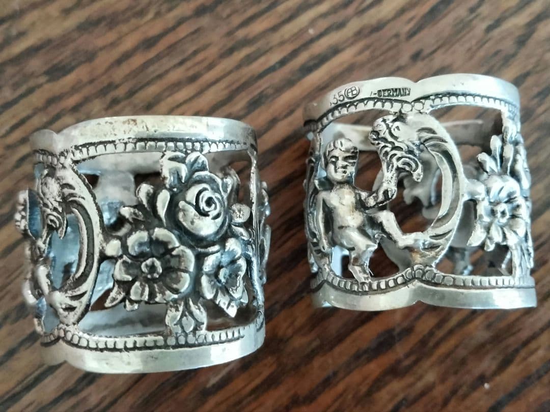 最終価格８３５シルバー.ナプキンリング、ヒルデスハイムの薔薇、天使、